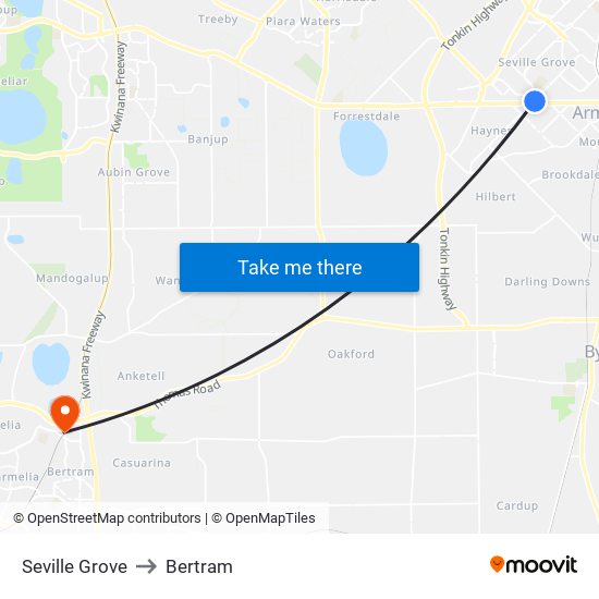 Seville Grove to Bertram map