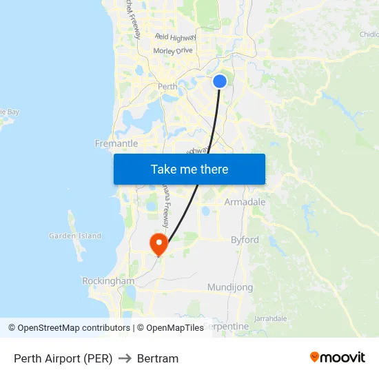 Perth Airport (PER) to Bertram map