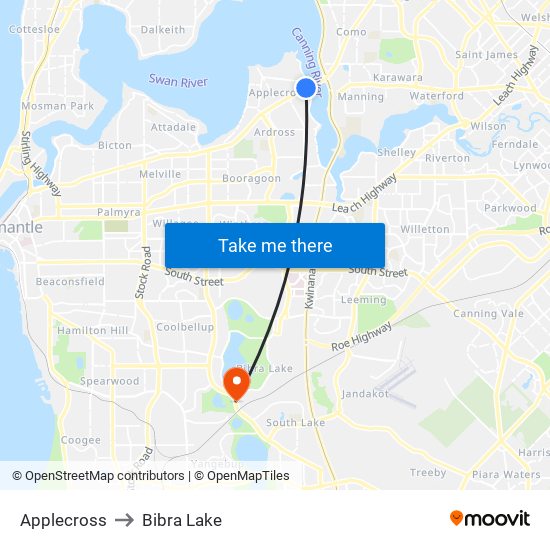 Applecross to Bibra Lake map