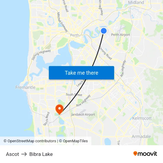 Ascot to Bibra Lake map