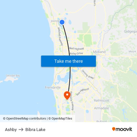 Ashby to Bibra Lake map