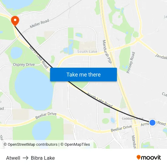 Atwell to Bibra Lake map