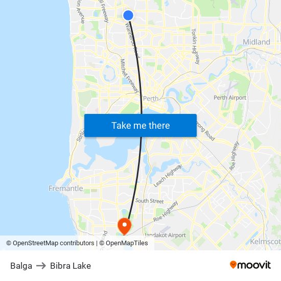 Balga to Bibra Lake map