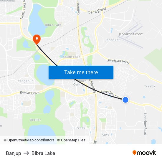 Banjup to Bibra Lake map