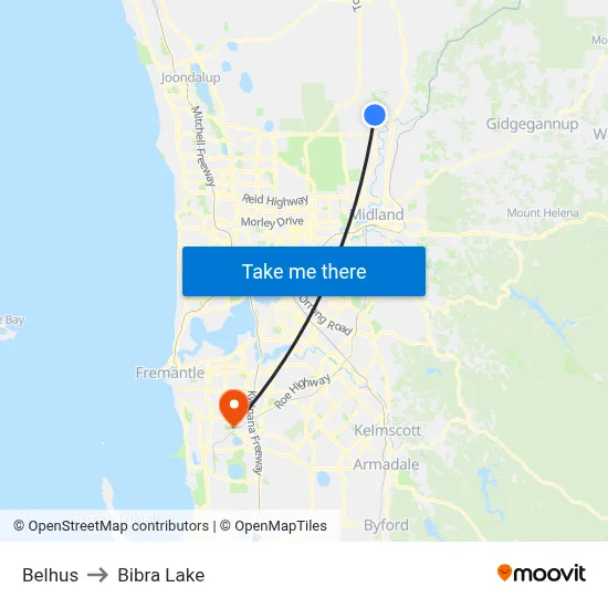 Belhus to Bibra Lake map