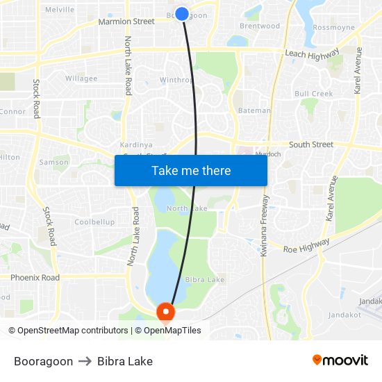 Booragoon to Bibra Lake map