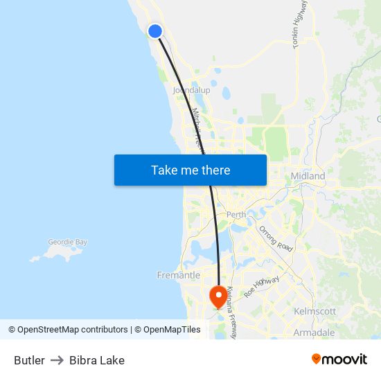 Butler to Bibra Lake map