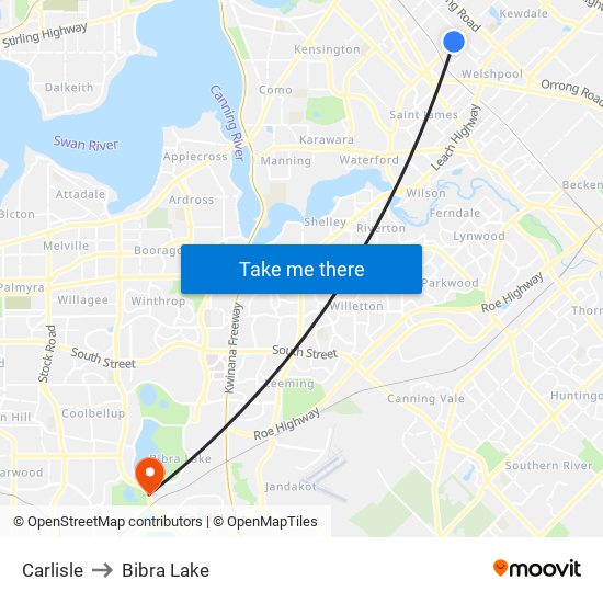 Carlisle to Bibra Lake map