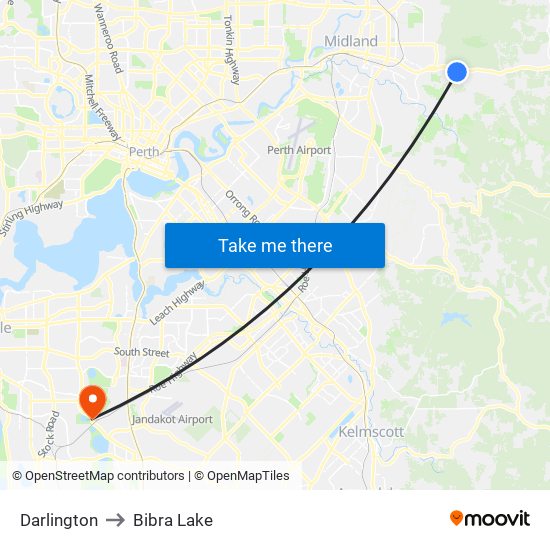 Darlington to Bibra Lake map