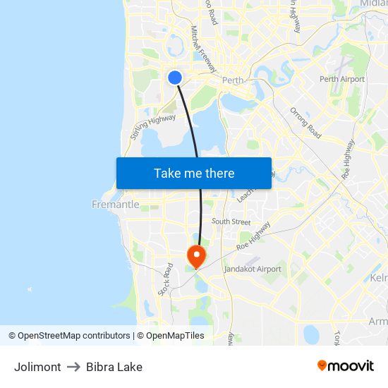 Jolimont to Bibra Lake map