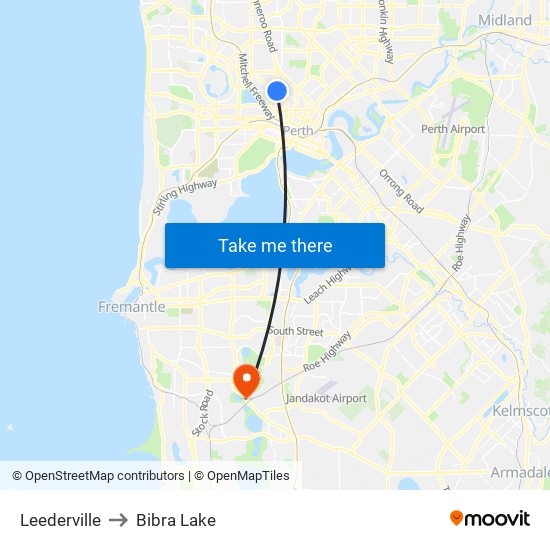 Leederville to Bibra Lake map