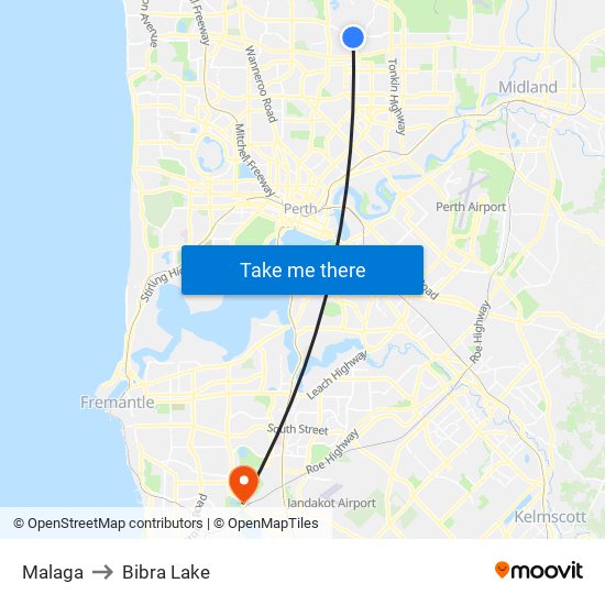 Malaga to Bibra Lake map