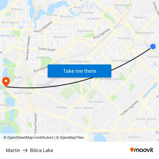 Martin to Bibra Lake map