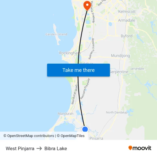 West Pinjarra to Bibra Lake map