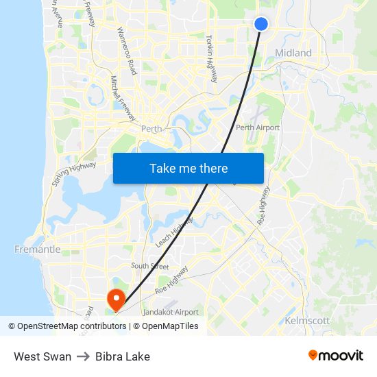 West Swan to Bibra Lake map