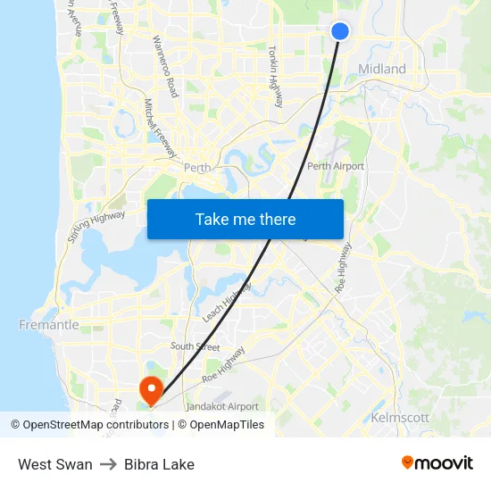West Swan to Bibra Lake map