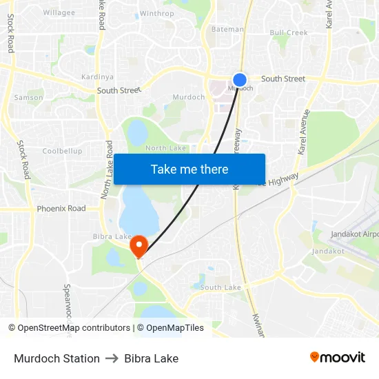 Murdoch Station to Bibra Lake map
