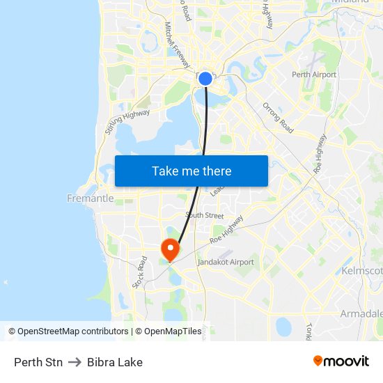 Perth Stn to Bibra Lake map