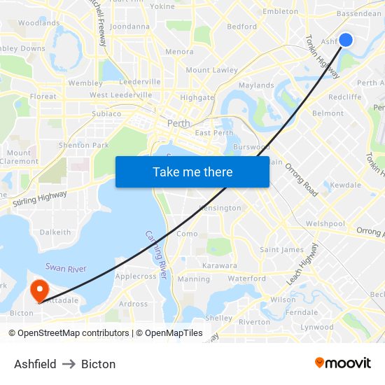 Ashfield to Bicton map