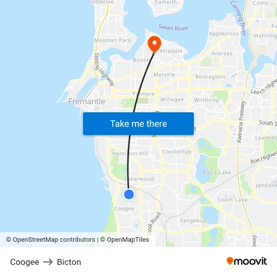 Coogee to Bicton map