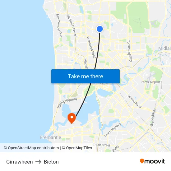 Girrawheen to Bicton map