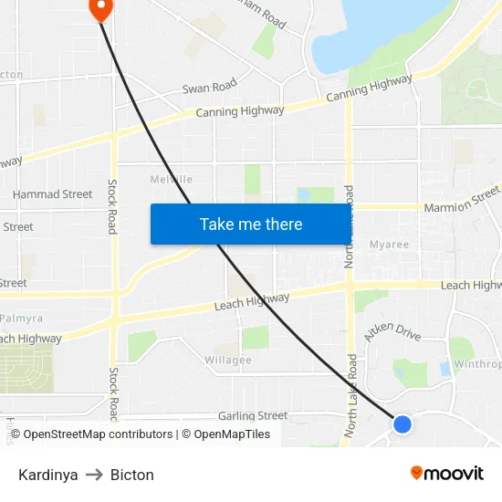 Kardinya to Bicton map