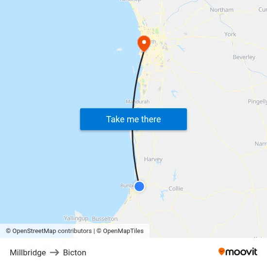 Millbridge to Bicton map