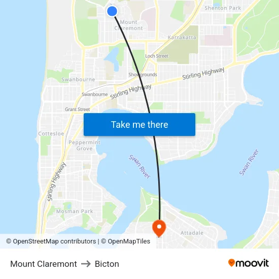 Mount Claremont to Bicton map