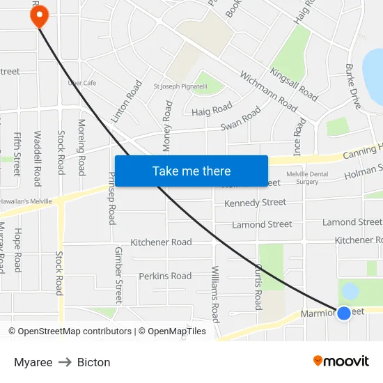 Myaree to Bicton map