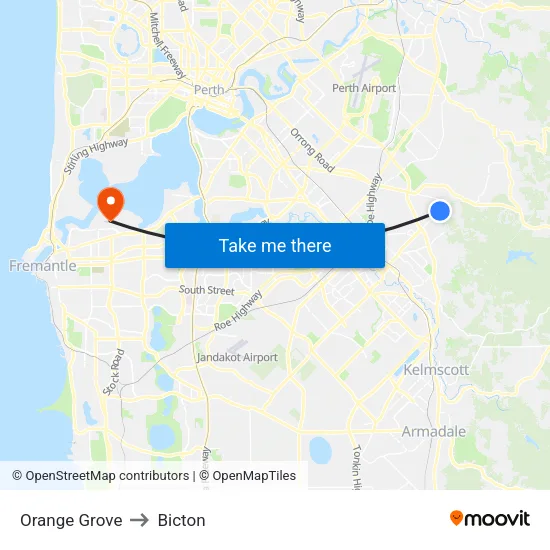 Orange Grove to Bicton map
