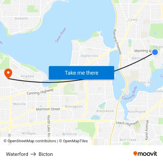 Waterford to Bicton map
