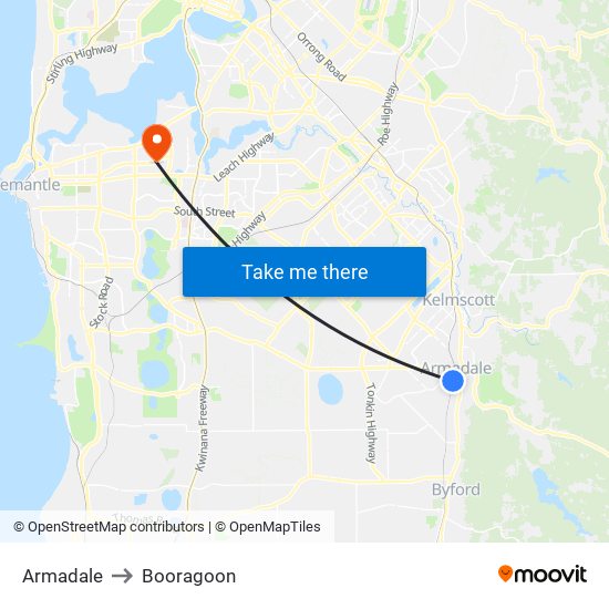 Armadale to Booragoon map