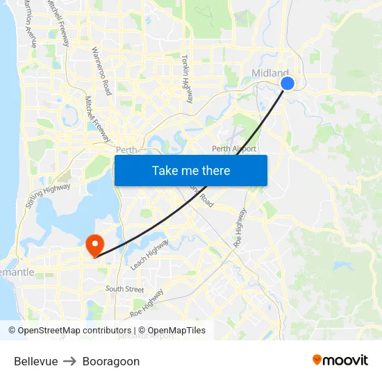 Bellevue to Booragoon map