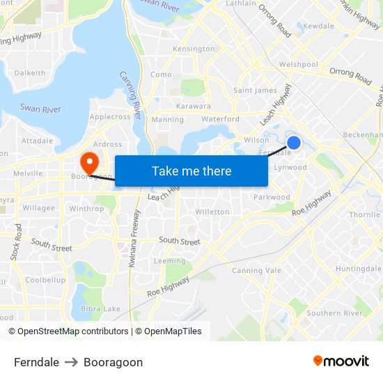 Ferndale to Booragoon map