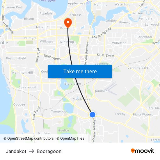 Jandakot to Booragoon map