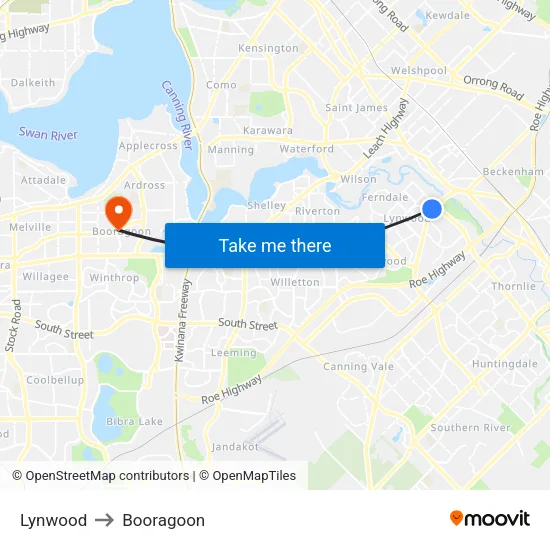 Lynwood to Booragoon map