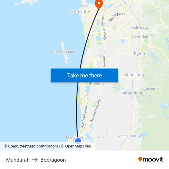 Mandurah to Booragoon map