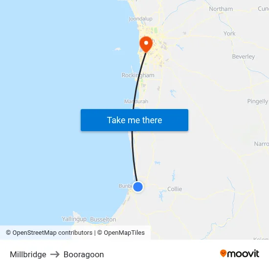Millbridge to Booragoon map
