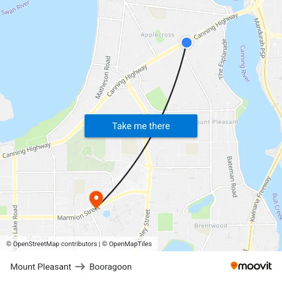 Mount Pleasant to Booragoon map