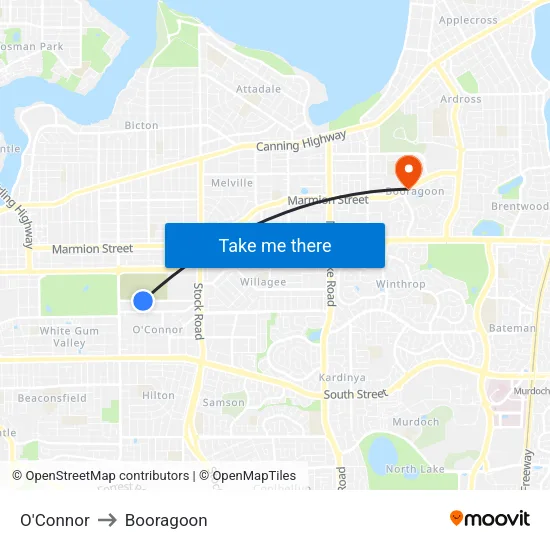O'Connor to Booragoon map