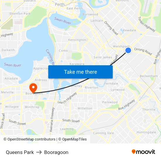 Queens Park to Booragoon map