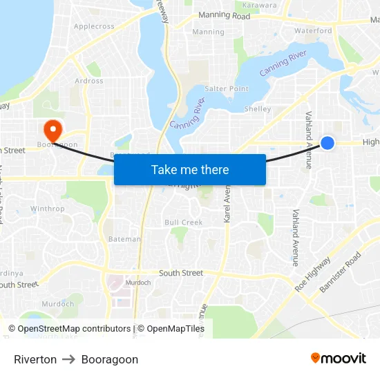 Riverton to Booragoon map