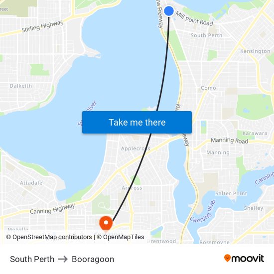 South Perth to Booragoon map