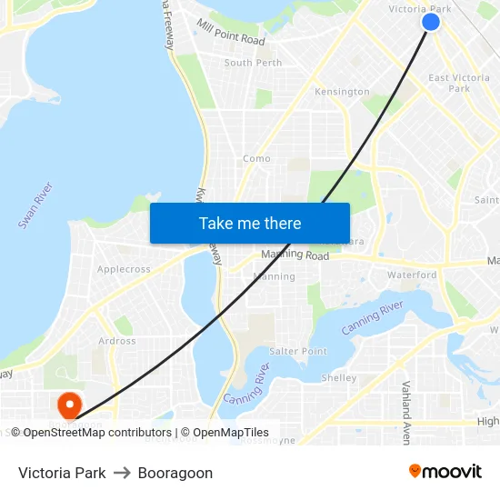 Victoria Park to Booragoon map