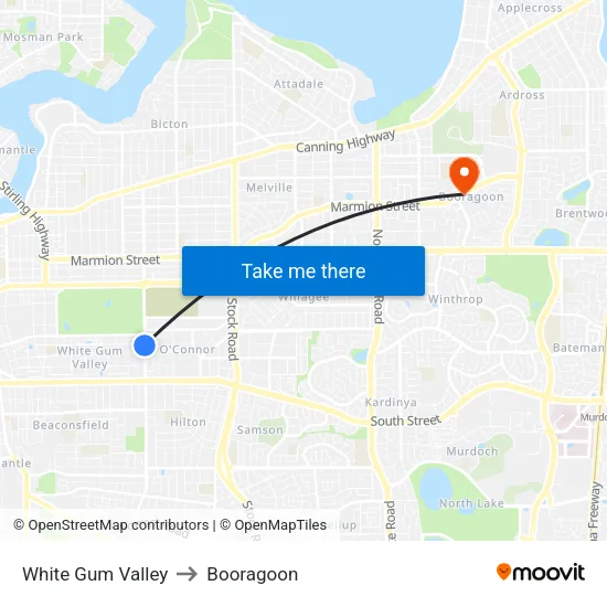 White Gum Valley to Booragoon map