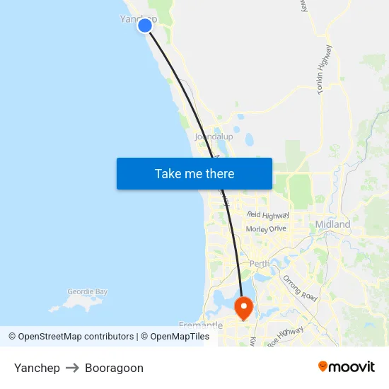Yanchep to Booragoon map