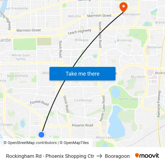 Rockingham Rd - Phoenix Shopping Ctr to Booragoon map