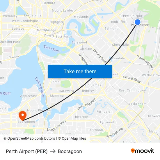 Perth Airport (PER) to Booragoon map
