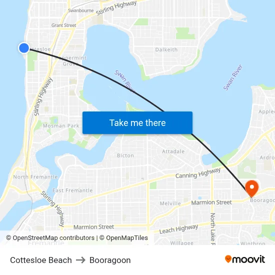 Cottesloe Beach to Booragoon map