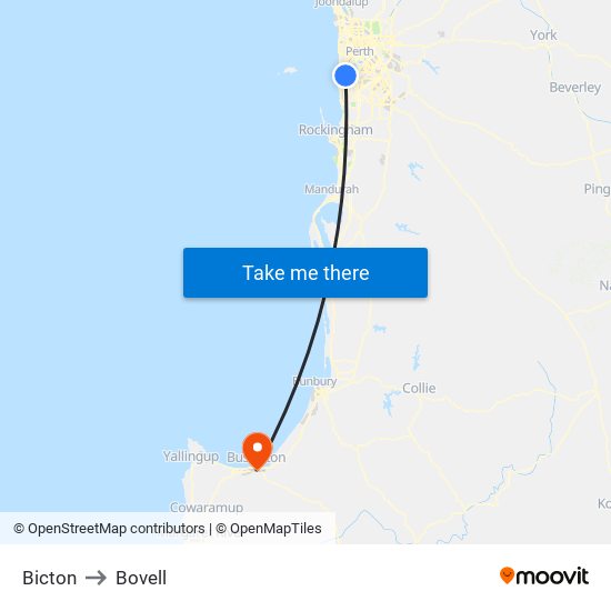 Bicton to Bovell map